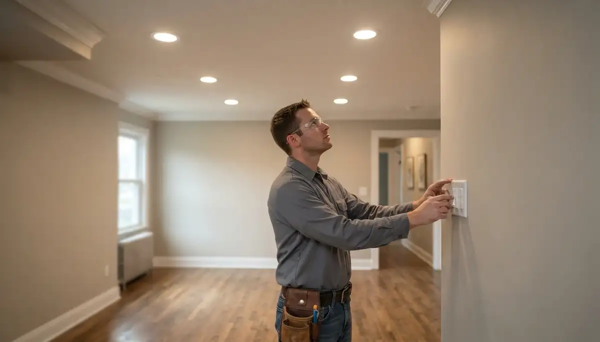 Cleveland electrician verifies recessed lighting beam overlap and dimmer performance for even ceiling illumination