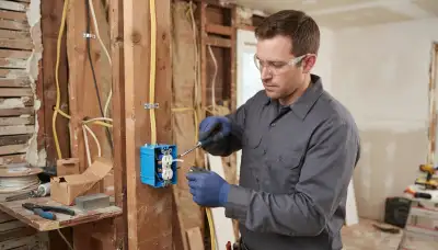 Cleveland, OH electrician routing cables and terminating stripped conductors in an electrical device box