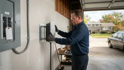 Wall-mounted EV charger with conduit and dedicated circuit in Cuyahoga Heights, OH