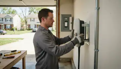 Electric vehicle charger installation in North Olmsted, OH with dedicated garage wiring by a licensed electrician