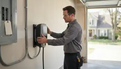 Electrician installing a home EV charger in Olmsted Falls, Ohio