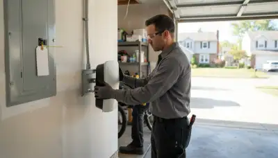 Home EV charger installation by an electrician in Rocky River, OH with a dedicated 240-volt circuit