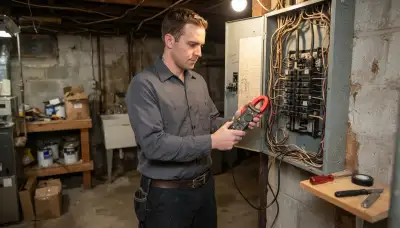Licensed Cleveland, OH electrician uses a clamp meter to assess panel capacity for a safe electrical panel upgrade