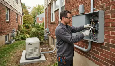 Electrician installs transfer switch conductors for a generator in Cleveland, OH