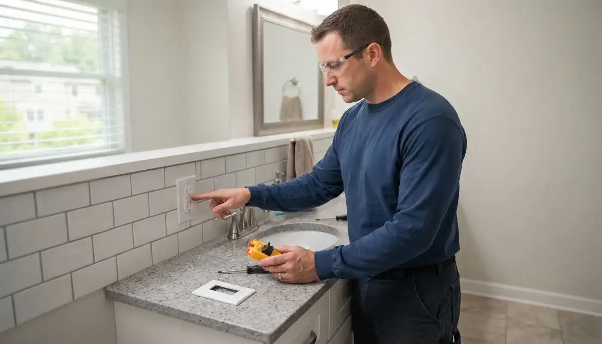 GFCI outlet providing ground-fault protection in a Broadview Heights, OH bathroom wet area