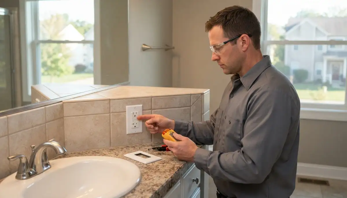 GFCI outlet providing ground-fault protection in a North Royalton, OH bathroom