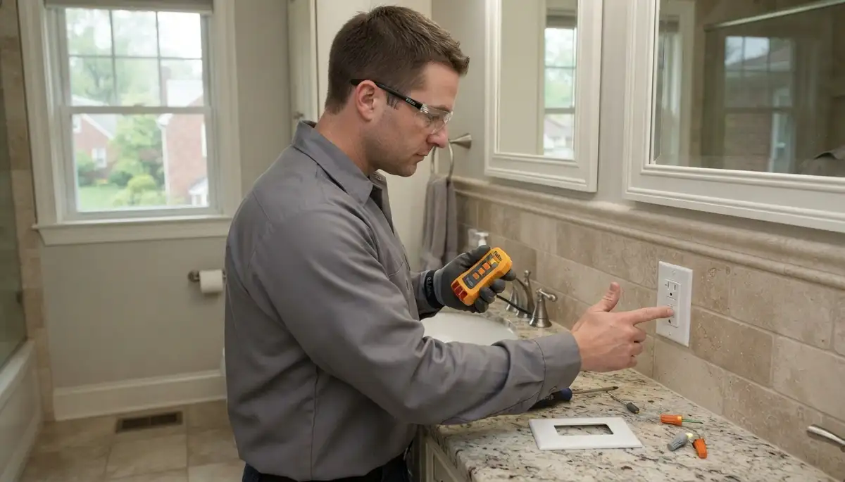 GFCI outlet providing ground-fault protection near a sink in a Rocky River, OH home
