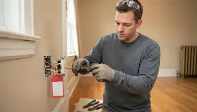 Electrician installing a GFCI receptacle with line and load wiring in a Cleveland, OH home