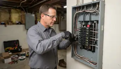 Licensed electrician installing a new electrical load center during a panel upgrade in Cleveland, OH