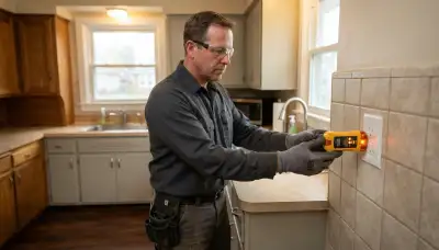 Homeowner testing unprotected kitchen outlets near a sink in Cleveland, OH for GFCI protection