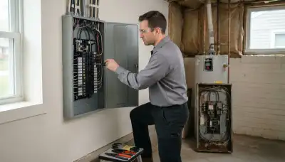 Electrician upgrading an electrical panel in an older Brook Park, OH home