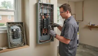 Electrician upgrading an older home's electrical panel from 100 to 200 amps in Brookpark, OH