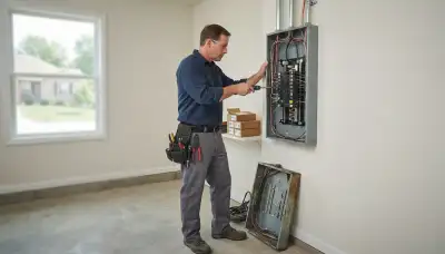 Electrician upgrading an electrical panel in an older Independence, OH home