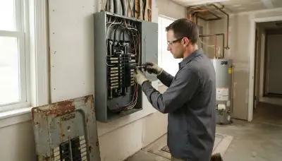 Electrician upgrading an older home's electrical panel to 200-amp service in Maple Heights, OH