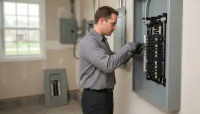 Electrician upgrading an older home's electrical panel to 200 amps in North Olmsted, OH