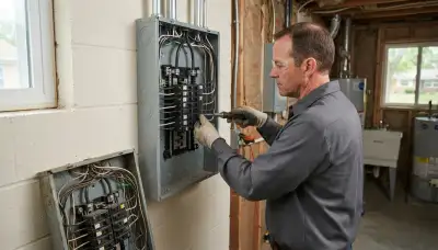 Electrician upgrading an older home's electrical panel from 100 to 200 amps in North Royalton, OH