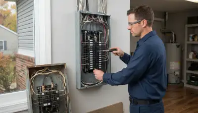 Electrician upgrading an older home's electrical panel from 100 to 200 amps in Olmsted Falls, OH