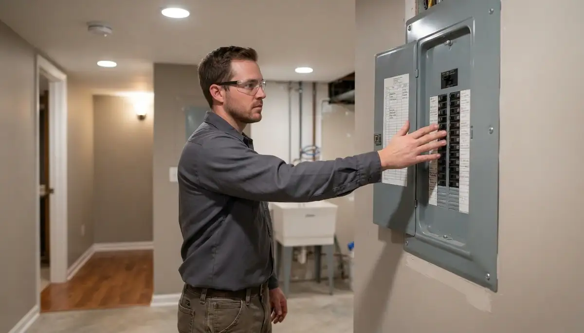 Cleveland electrician verifies completed electrical panel installation during a final home walkthrough
