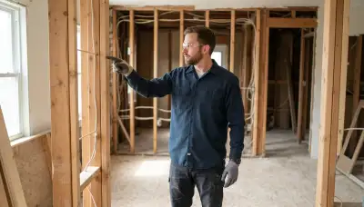Cleveland, OH electrician planning conduit and wiring routes in an open wall framing bay
