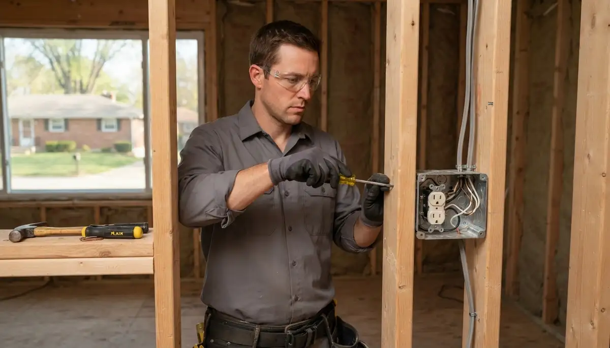 Electrician rewiring wall cavities and adding circuits in an Independence, OH home