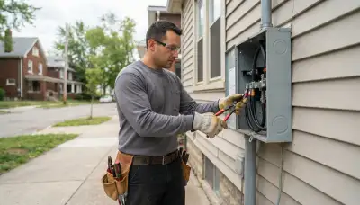 Electrician terminates heavy service conductors in a new meter base in Cleveland, OH