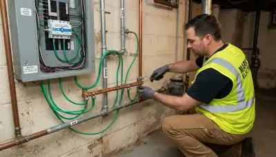 Electrician installing surge protection and bonding jumpers at a Cleveland, OH home.