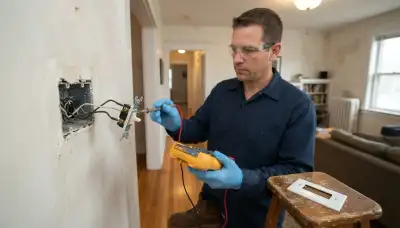 Electrician tests a wall switch with a multimeter during switch repair in Cleveland, OH